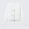 Top con cuello en V fruncido y cremallera – Blanco