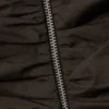 Top con cuello en V fruncido y cremallera – Marrón oscuro