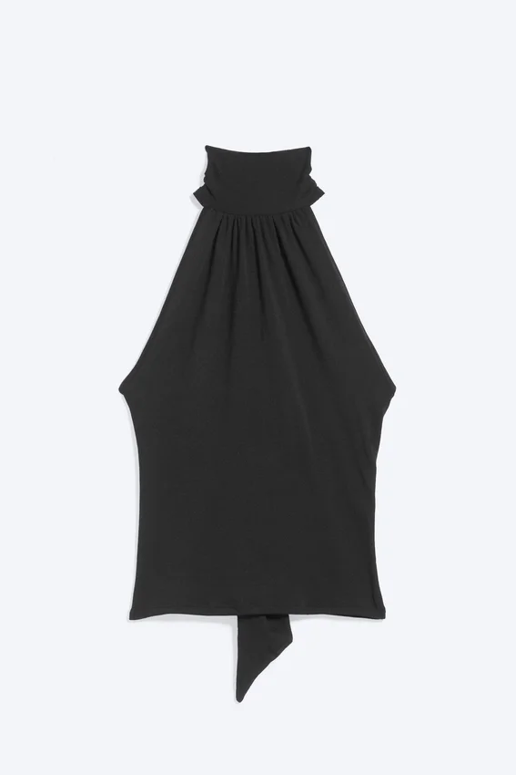 Top con cuello halter drapeado – Negro Top con cuello halter drapeado – Negro