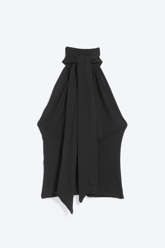 Top con cuello halter drapeado – Negro Top con cuello halter drapeado – Negro