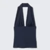 Top con cuello halter profundo – Azul oscuro Top con cuello halter profundo – Azul oscuro