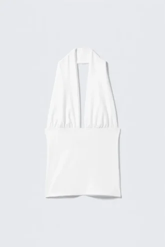 Top con cuello halter profundo – Blanco
