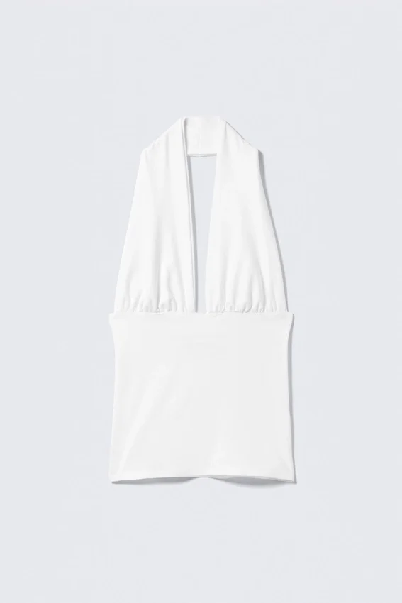 Top con cuello halter profundo – Blanco Top con cuello halter profundo – Blanco