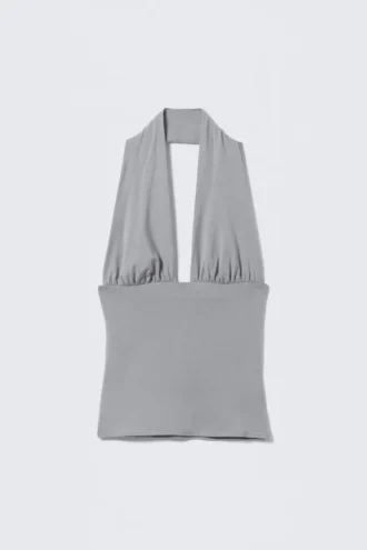 Top con cuello halter profundo – Gris empolvado