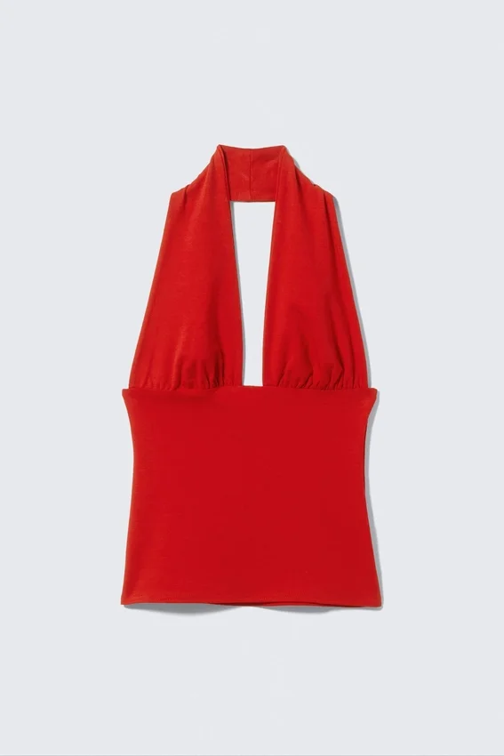 Top con cuello halter profundo – Rojo Top con cuello halter profundo – Rojo