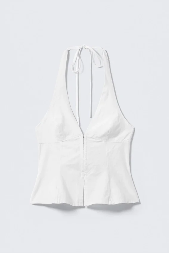 Top con cuello halter y cierre de corchetes en la espalda – Blanco Top con cuello halter y cierre de corchetes en la espalda – Blanco