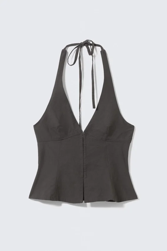 Top con cuello halter y cierre de corchetes en la espalda – Gris oscuro Top con cuello halter y cierre de corchetes en la espalda – Gris oscuro