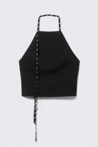 Top con cuello halter y detalles de ojales – Negro Top con cuello halter y detalles de ojales – Negro