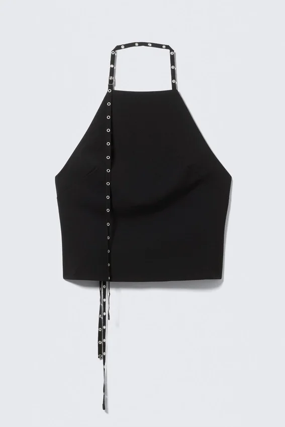 Top con cuello halter y detalles de ojales – Negro Top con cuello halter y detalles de ojales – Negro