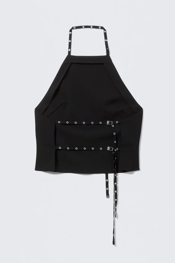 Top con cuello halter y detalles de ojales – Negro Top con cuello halter y detalles de ojales – Negro