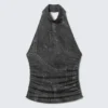 Top con cuello halter y espalda abierta estampado – Negro – Estampado vaquero