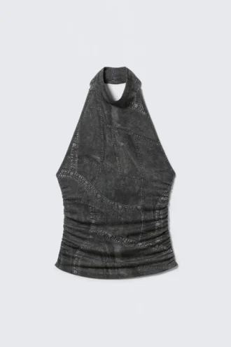 Top con cuello halter y espalda abierta estampado – Negro – Estampado vaquero