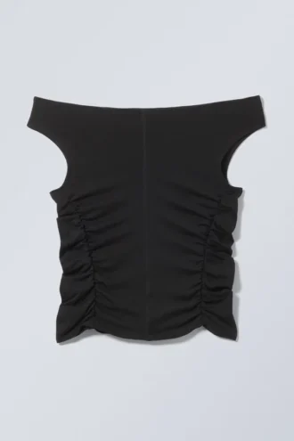 Top con hombros descubiertos y fruncido – Negro