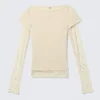 Top con mangas de malla con pedrería – Beige Top con mangas de malla con pedrería – Beige