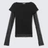 Top con mangas de malla con pedrería – Negro Top con mangas de malla con pedrería – Negro