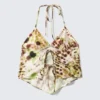 Top corto estampado con cuello halter – Lunares florales marrones y verdes Top corto estampado con cuello halter – Lunares florales marrones y verdes