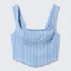 Top corto tipo corsé de popelín de algodón – Rayas azul claro Top corto tipo corsé de popelín de algodón – Rayas azul claro