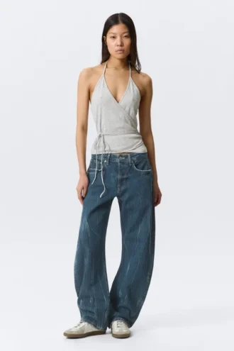 Top cruzado con cuello halter – Gris jaspeado