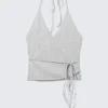 Top cruzado con cuello halter – Gris jaspeado Top cruzado con cuello halter – Gris jaspeado