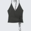 Top cruzado con cuello halter – Gris oscuro Top cruzado con cuello halter – Gris oscuro