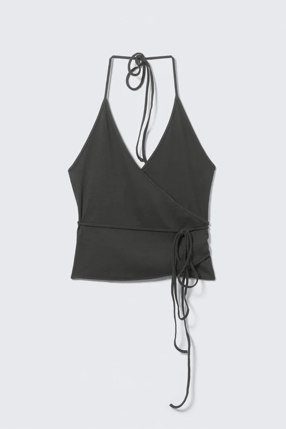 Top cruzado con cuello halter – Gris oscuro Top cruzado con cuello halter – Gris oscuro
