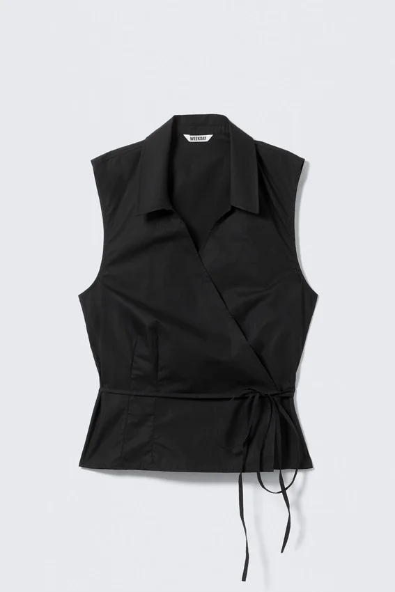 Top cruzado sin mangas de algodón – Negro Top cruzado sin mangas de algodón – Negro