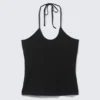Top de algodón ajustado con cuello halter – Negro Top de algodón ajustado con cuello halter – Negro