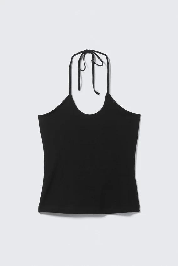 Top de algodón ajustado con cuello halter – Negro Top de algodón ajustado con cuello halter – Negro