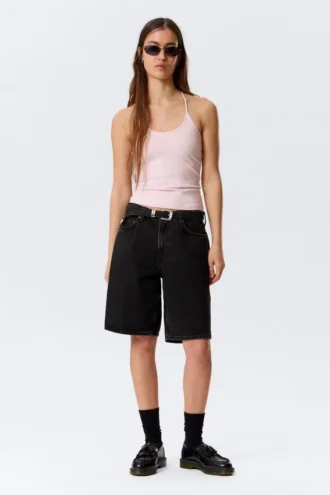 Top de algodón ajustado con cuello halter – Rosa claro Top de algodón ajustado con cuello halter – Rosa claro