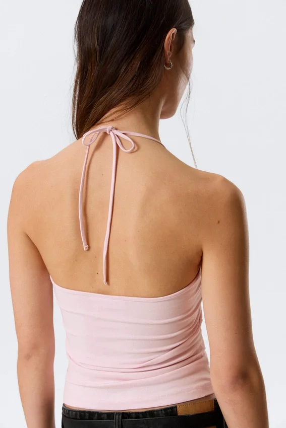 Top de algodón ajustado con cuello halter – Rosa claro Top de algodón ajustado con cuello halter – Rosa claro
