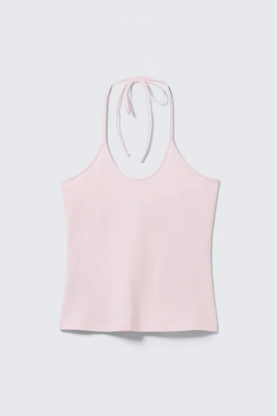 Top de algodón ajustado con cuello halter – Rosa claro Top de algodón ajustado con cuello halter – Rosa claro