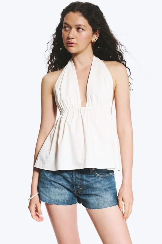 Top de algodón con cuello halter – blanco roto Top de algodón con cuello halter – blanco roto
