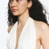 Top de algodón con cuello halter – blanco roto Top de algodón con cuello halter – blanco roto