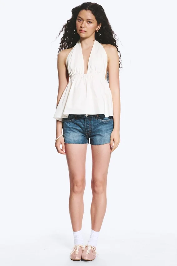Top de algodón con cuello halter – blanco roto Top de algodón con cuello halter – blanco roto