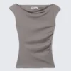 Top de algodón con hombros anchos – Gris Top de algodón con hombros anchos – Gris