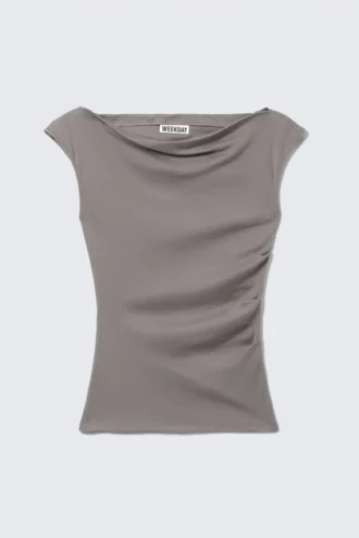 Top de algodón con hombros anchos – Gris