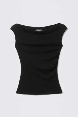 Top de algodón con hombros anchos – Negro
