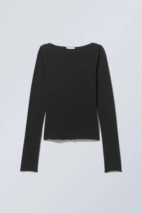 Top de algodón de cuello barco y manga larga – Negro Top de algodón de cuello barco y manga larga – Negro