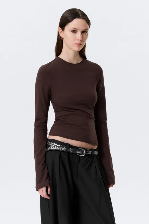 Top de algodón de manga larga – Rayas rojo oscuro Top de algodón de manga larga – Rayas rojo oscuro