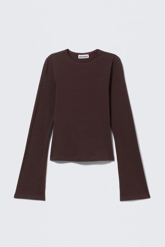 Top de algodón de manga larga – Rayas rojo oscuro Top de algodón de manga larga – Rayas rojo oscuro