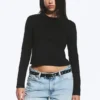Top de algodón de manga larga y corte entallado – Negro Top de algodón de manga larga y corte entallado – Negro