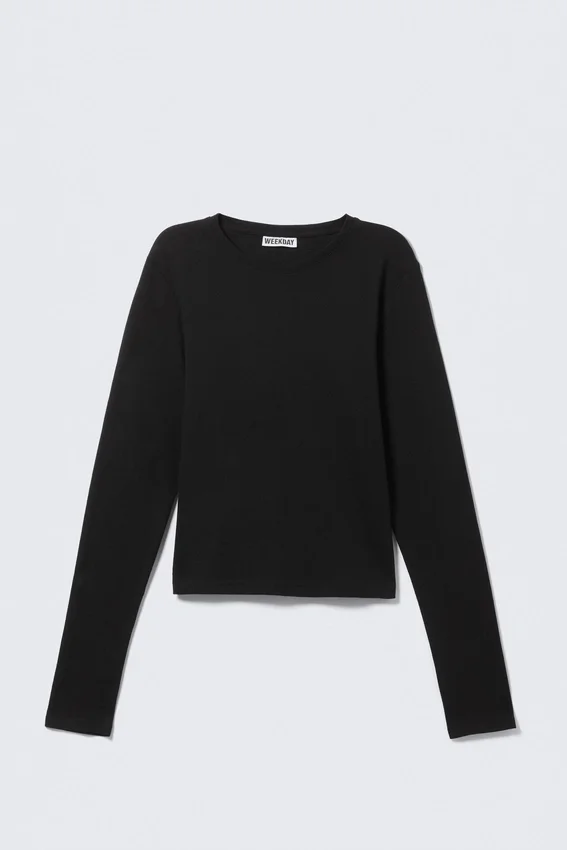 Top de algodón de manga larga y corte entallado – Negro Top de algodón de manga larga y corte entallado – Negro
