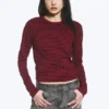 Top de algodón de manga larga y corte entallado – Rayas rojo oscuro Top de algodón de manga larga y corte entallado – Rayas rojo oscuro