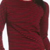 Top de algodón de manga larga y corte entallado – Rayas rojo oscuro Top de algodón de manga larga y corte entallado – Rayas rojo oscuro