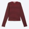 Top de algodón de manga larga y corte entallado – Rayas rojo oscuro Top de algodón de manga larga y corte entallado – Rayas rojo oscuro