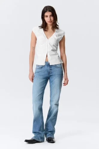 Top de algodón sin mangas con cuello en V – Blanco
