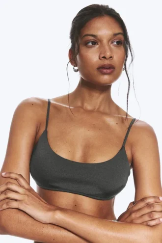 Top de bikini acolchado con lazos – Gris oscuro