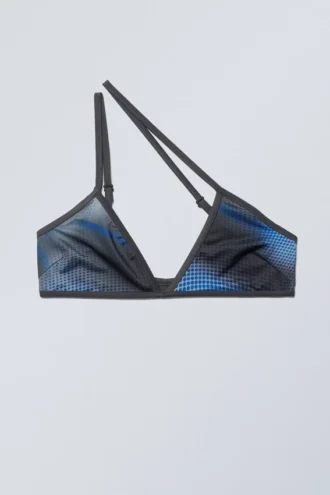 Top de bikini asimétrico con estampado minimalista – Azul Speed