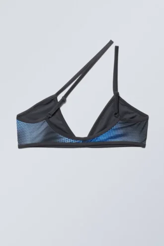 Top de bikini asimétrico con estampado minimalista – Azul Speed