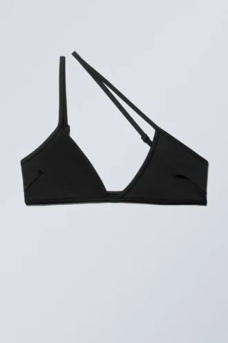 Top de bikini asimétrico tipo jersey – Negro